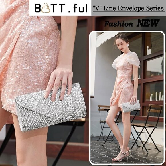 Women's Rhinestone Evening Clutch Bag Crossbody Party Purse - Picture 2 of 9